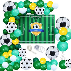 Kit aranjament baloane fotbal fundal happy birthday latex si folie de aluminiu 59 piese