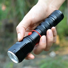 Lanterna cree led smd 10w cu zoom reglabil 2000 lm raza 300 m incarcator auto aluminiu stroboscop