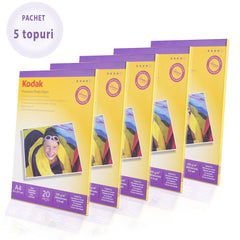 Pachet 5 topuri hartie foto glossy kodak 230 g format a4 100 coli