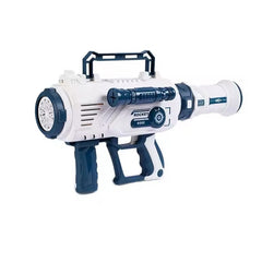 Pistol pentru baloane de sapun 12 orificii maner transport solutie inclusa lumini si muzica