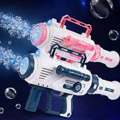 Pistol pentru baloane de sapun 12 orificii maner transport solutie inclusa lumini si muzica