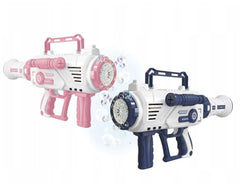 Pistol pentru baloane de sapun 12 orificii maner transport solutie inclusa lumini si muzica