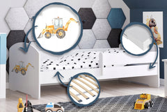 Pat copii LUK 140x70 cu balustrada - Excavator