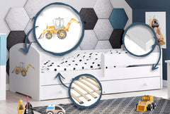 Pat copii Luk 160x80 cu sertar - Excavator