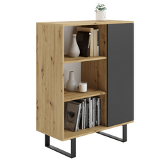 Vitrina Fondi picioare metalice Stejar negru artizan