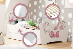 Pat copii Pink Cat 140x70 cu sertar