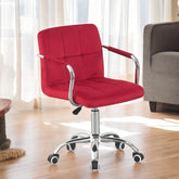 Scaun rotativ de birou tapiterie catifea rosie inaltime reglabila 78-90 cm latime 36 cm manere cromate maxim 120 kg