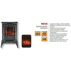 Semineu electric Panoramic negru 2000 w 2 trepte de incalzire