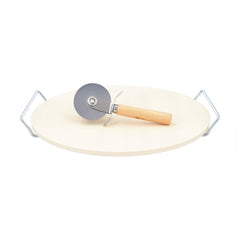 Set blat ceramic pentru copt pizza si cutit diametru 33 cm cu manere metalice