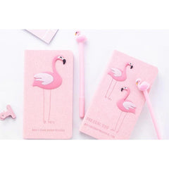 Set Cadou pentru Copii Caiet cu Flamingo finisat cu piele Ecologica  Pix cu Flamingo