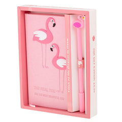 Set Cadou pentru Copii Caiet cu Flamingo finisat cu piele Ecologica  Pix cu Flamingo