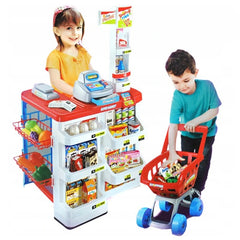Set complet supermarket efect sonor si lumini alimente carucior varsta 3