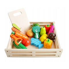 Set ladita fructe si legume de feliat cu magnet 34 piese din lemn xxl