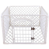 Tarc animale companie portabil 4 panouri usa cu inchidere dubla 85x85x60 cm alb