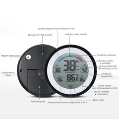 Termometru cu higrometru digital display lcd control touch 9 cm negru
