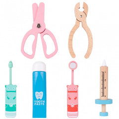 Trusa doctor stomatolog copii set din lemn cu multiple accesorii geanta cu fermoar