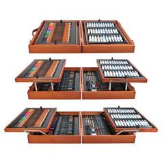 Trusa Pictura si Desen 174 piese creioane vopsea pensule markere valiza lemn