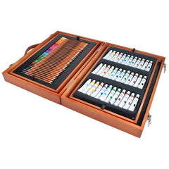 Trusa Pictura si Desen 174 piese creioane vopsea pensule markere valiza lemn