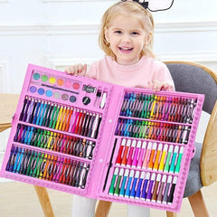 Trusa pictura si desen valiza 168 piese set creativ pentru copii roz