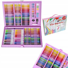 Trusa pictura si desen valiza 168 piese set creativ pentru copii roz