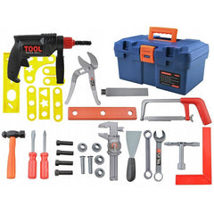 Trusa unelte constructii 32 piese burghiu surubelnite ciocan fierastrau de mana cutie depozitare