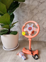 Volan interactiv cu suport si rotire la 360 grade kilometraj digital iluminare in 12 culori muzica roz