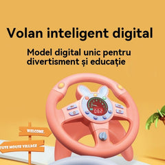 Volan interactiv cu suport si rotire la 360 grade kilometraj digital iluminare in 12 culori muzica roz