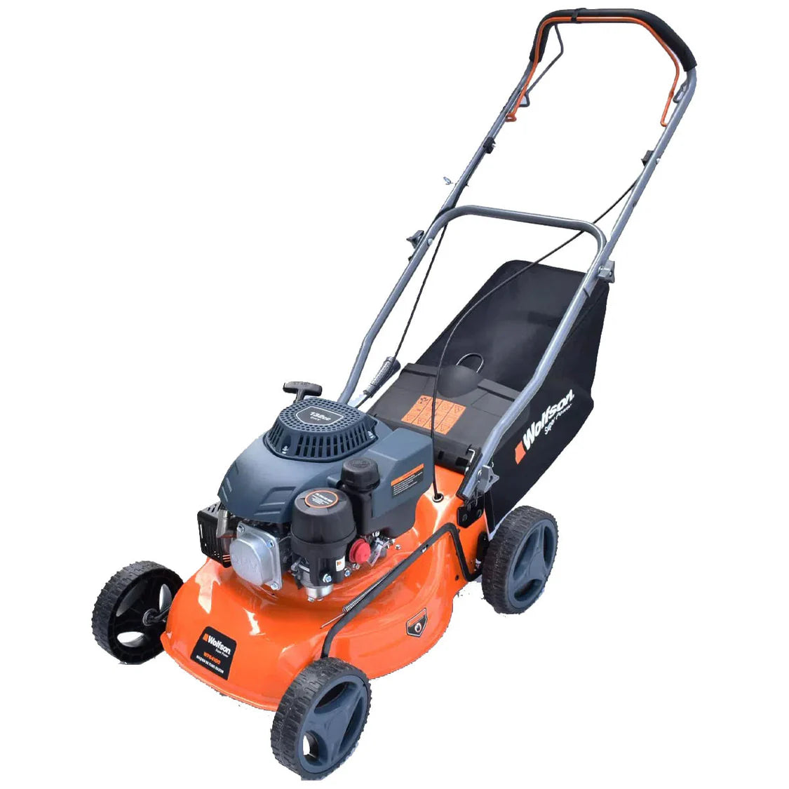 Masina de tuns gazon pe benzina Wolfson WFS4600 autopropulsata, 4 CP, 150 CC, 46 cm, cos 61 L, 7 trepte taiere, mulcire si evacuare laterala