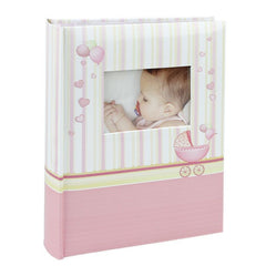 Album foto baby chart book personalizabil 300 fotografii 10-15 cm spatiu notite pagini cartonate culoare roz