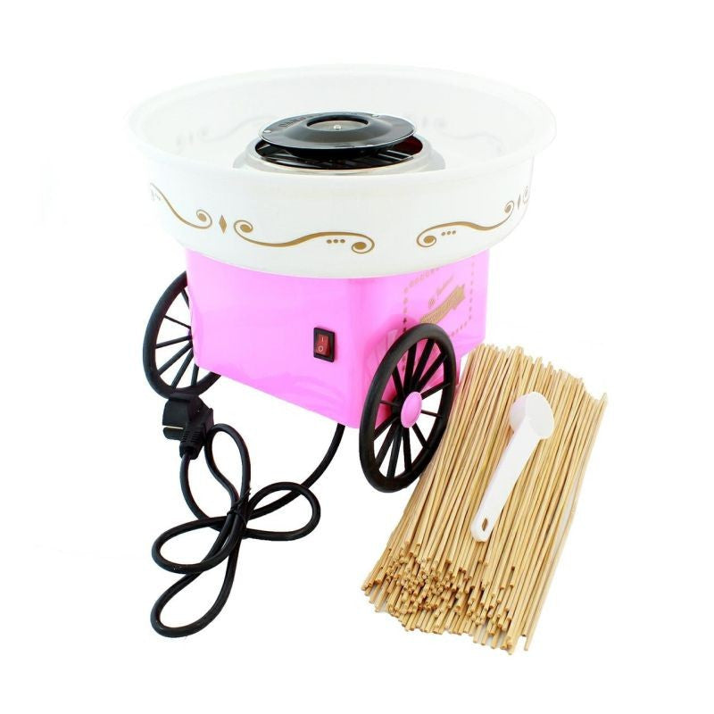 Aparat de facut vata de zahar 500w include 200 betisoare bol 30 cm culoare roz