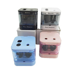 Ascutitoare electrica dubla incarcare usb baterii 7x7x7 cm alba