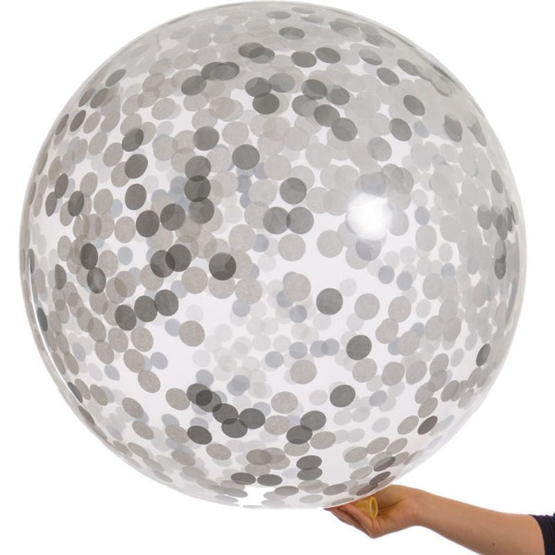 Balon Confetti diametru 18 inch latex transparent culoare Argintiu