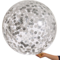 Balon Confetti diametru 18 inch latex transparent culoare Argintiu
