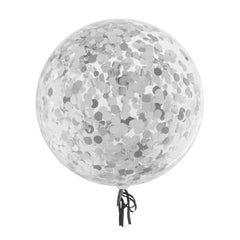 Balon Confetti diametru 18 inch latex transparent culoare Argintiu