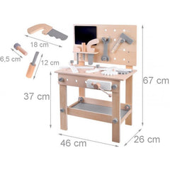 Banc de lucru pentru copii masa de bricolaj unelte raft depozitare din lemn 46x26x67 cm