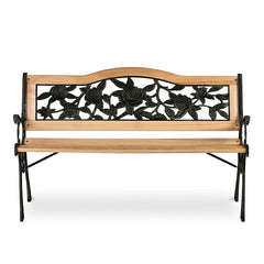 Banca gradina sezut si spatar lemn model floral structura otel 125-51-76 cm