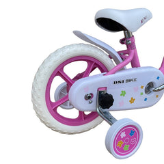 Bicicleta 12 inch roti ajutatoare cos cumparaturi sistem franare v-brake alb roz