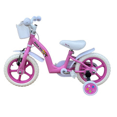 Bicicleta 12 inch roti ajutatoare cos cumparaturi sistem franare v-brake alb roz