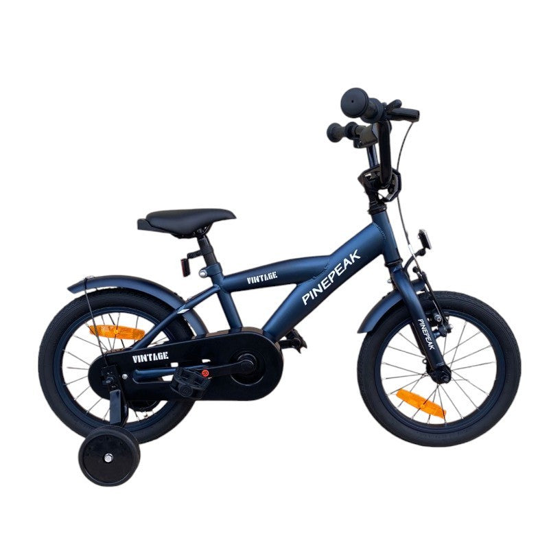 Bicicleta copii 3-5 ani 14 inch v-brake roti ajutatoare manere cauciucate jante aluminiu cadru otel albastra