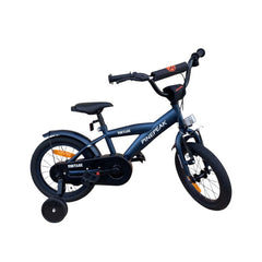 Bicicleta copii 3-5 ani 14 inch v-brake roti ajutatoare manere cauciucate jante aluminiu cadru otel albastra