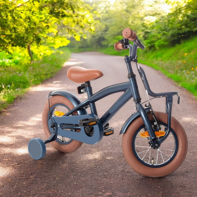 Bicicleta copii cool boy 12 inch cadru otel jante aluminiu roti ajutatoare reglabila pe inaltime v-brake bleumarin