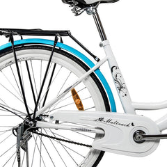 Bicicleta dama 26 inch cadru fara bara otel cos cumparaturi si motive florale maltrack