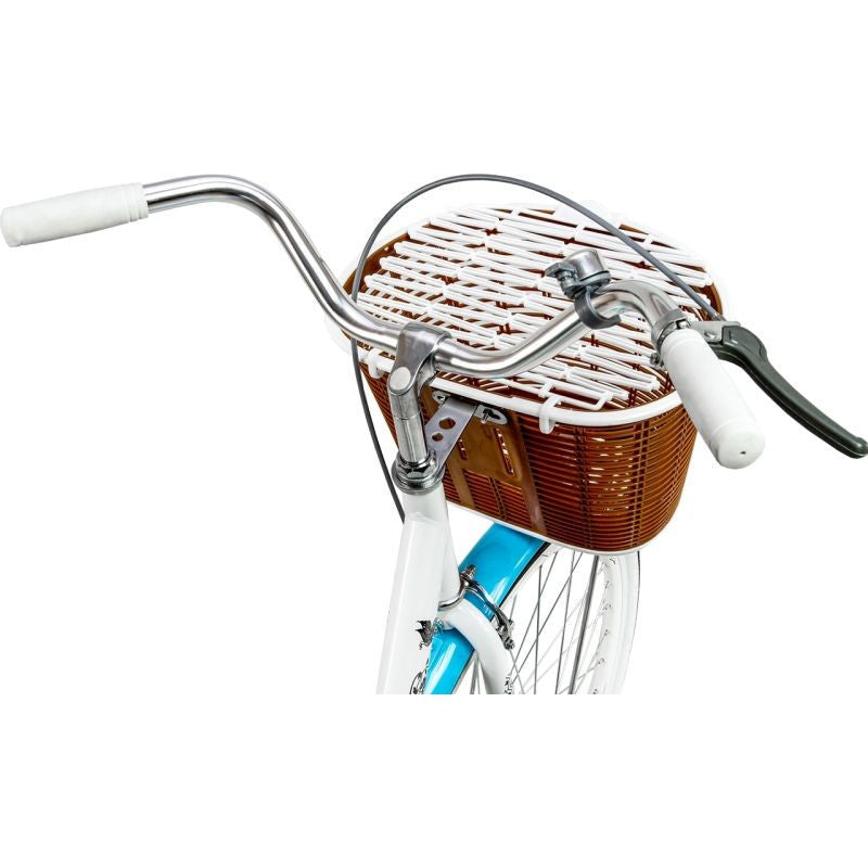 Bicicleta dama 26 inch cadru fara bara otel cos cumparaturi si motive florale maltrack