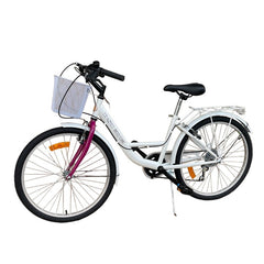 Bicicleta dama roti 24 inch portbagaj cos cumparaturi frane v-brake 6 viteze