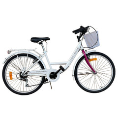 Bicicleta dama roti 24 inch portbagaj cos cumparaturi frane v-brake 6 viteze