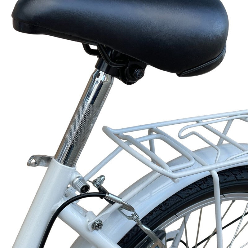 Bicicleta de oras 20 inch cadru otel 6 viteze cos cumparaturi portbagaj alb