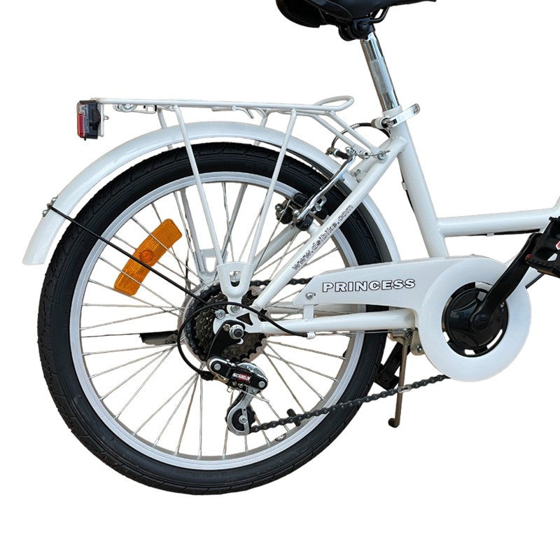 Bicicleta de oras 20 inch cadru otel 6 viteze cos cumparaturi portbagaj alb