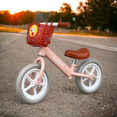 Bicicleta fara pedale pentru copii de echilibru reglabila pe inaltime roti 11 inch cos depozitare roz