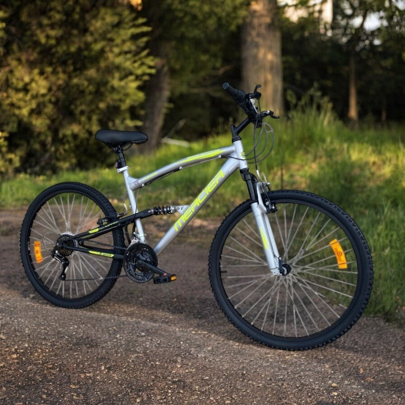 Bicicleta mountain bike 26 inch dubla suspensie v-brake 18 viteze cadru otel gri