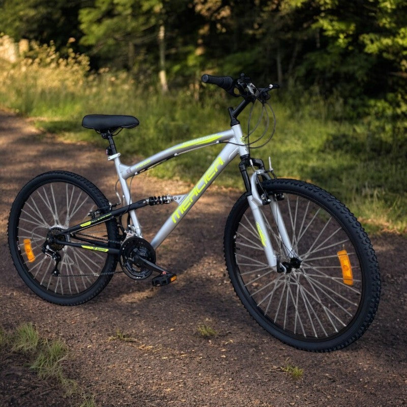 Bicicleta mountain bike 26 inch dubla suspensie v-brake 18 viteze cadru otel gri